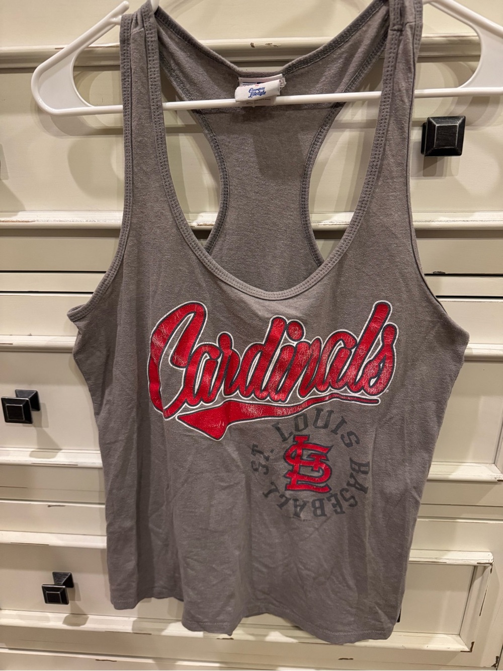 Genuine Merchandise Gray Racerback Tank with Red Cardinals Logo